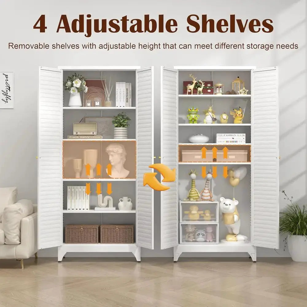 75 Metal Storage Cabinet with 4 Adjustable Shelves, White Tall Locker Organizer for Steel Garage, Kitchen, Office, and School Us from PriceLows™