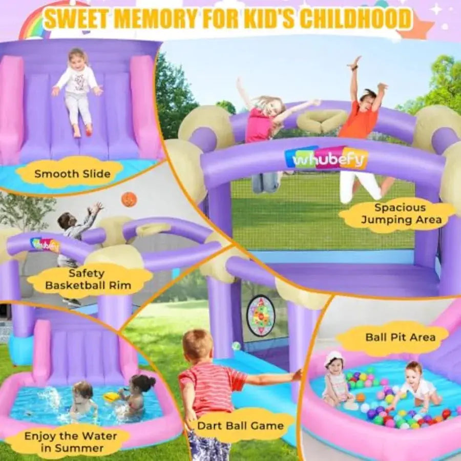 Inflatable Pink Bounce House for 2-8 with Ball Pit, 161x82x63 All-in-ONE Jump and Slide Water Park w/50 Ocean Balls, 6 Dart Tar from PriceLows™