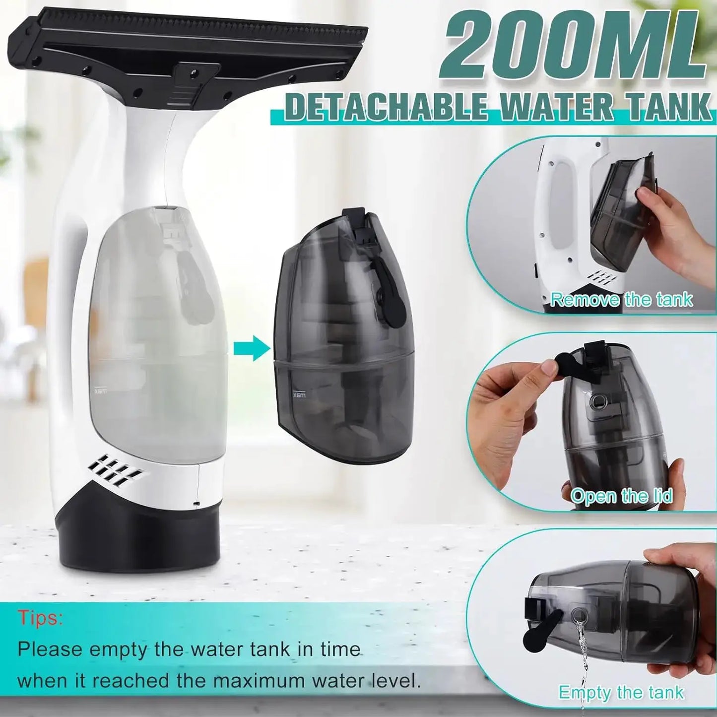 Cordless Window Vacuum Cleaner | Rechargeable Battery | Squeegee Blade
