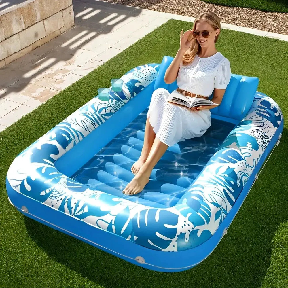 Inflatable Pool Float | 70 x 46 Inch | Removable Headrest | 4 In 1 Suntan Tub