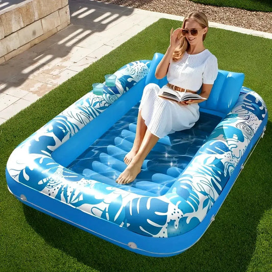 Inflatable Pool Float | 70 x 46 Inch | Removable Headrest | 4 In 1 Suntan Tub