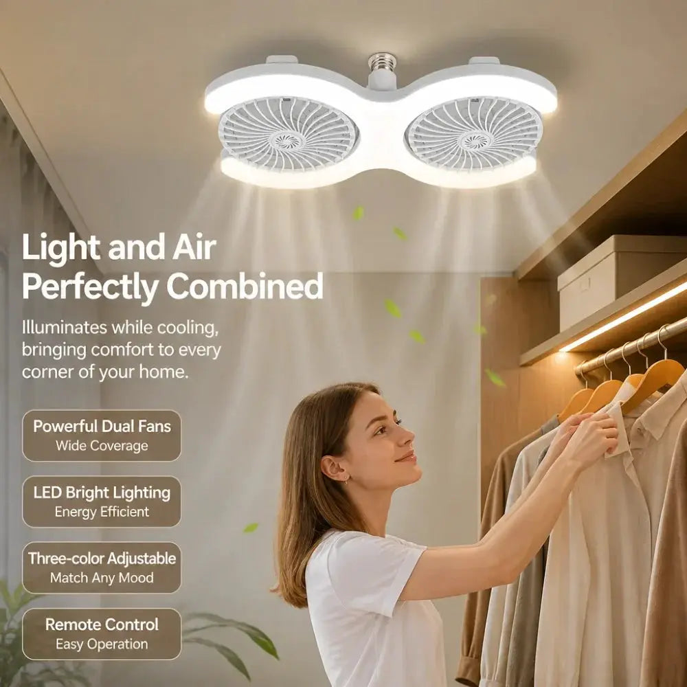 Ceiling Fan With Lights | Double Head | Remote Included | E27 Socket