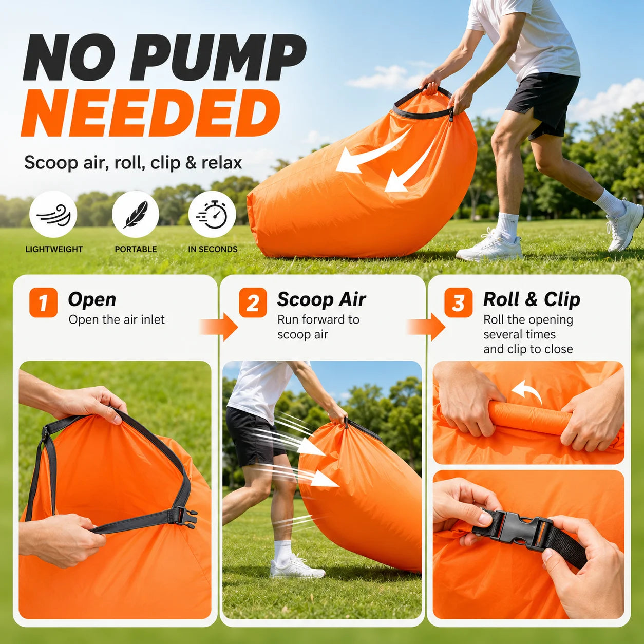 Air Lounger | Waterproof | Fast Inflatable | Carry Bag Included