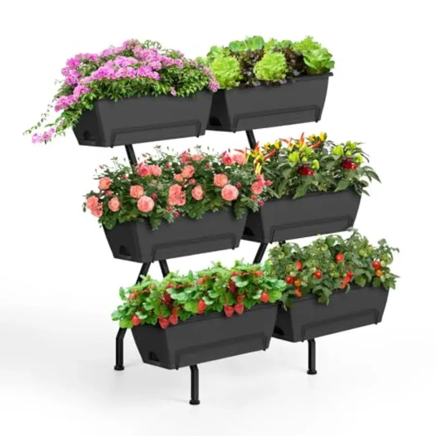 2 Column Vertical Raised Garden Beds 6 Planter Boxes Standing Garden Bed Outdoor/Indoor Herb Garden Tie Planter with Drainage H from PriceLows™
