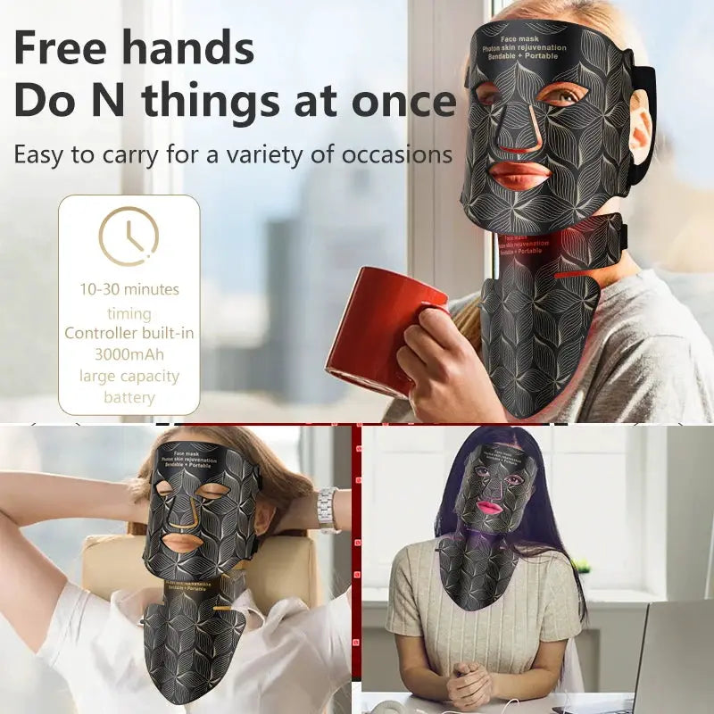 LED Facial Mask with Neck 8 color Near-infrared Red Facial and Neck Photon Oil Control Skin Firming Whitening and Anti Rednes from PriceLows™