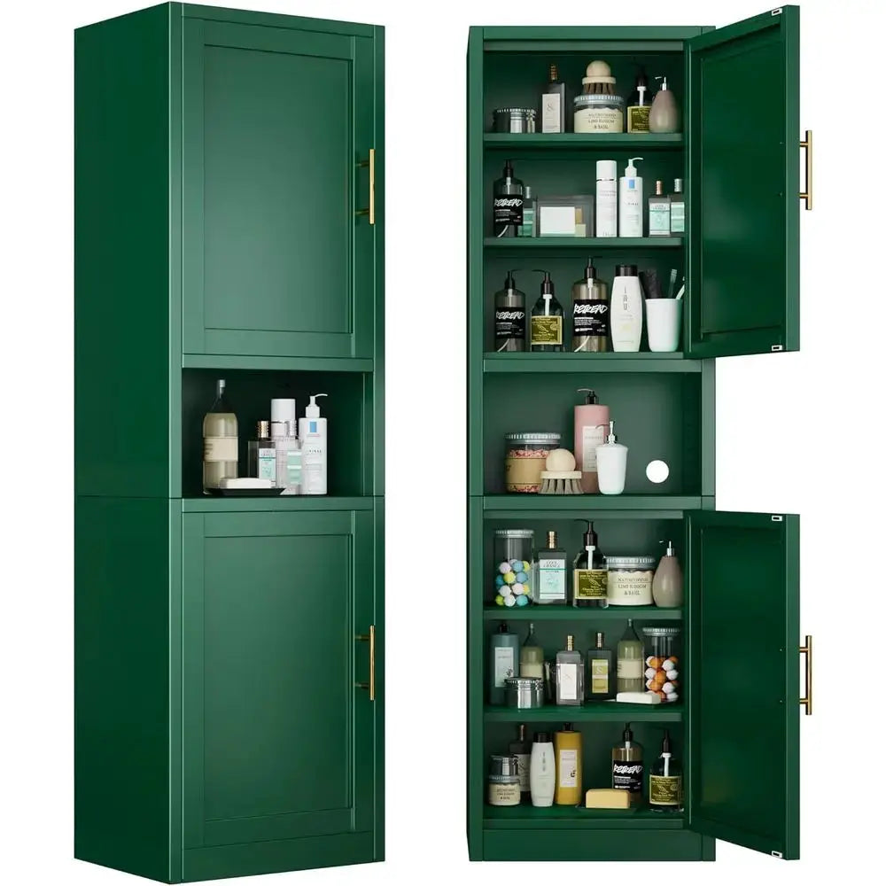 66.93 High Metal 6-Tier Storage Cabinet with 2 Doors, Green, Suitable for Kitchen, Bathroom, Living Room, and More from PriceLows™