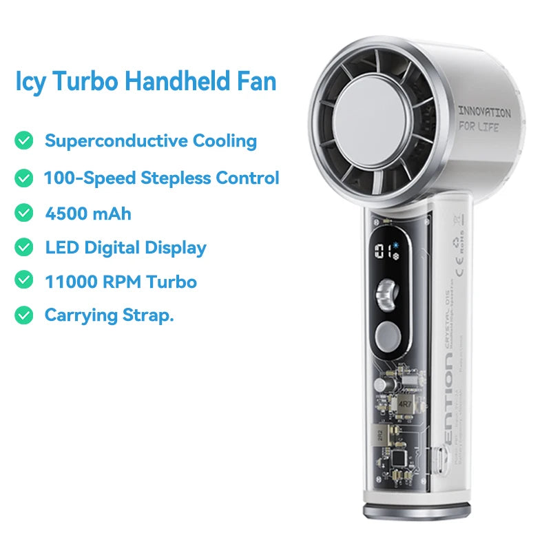 Handheld Fan | 11000 RPM | LED Digital Display | Portable Outdoor