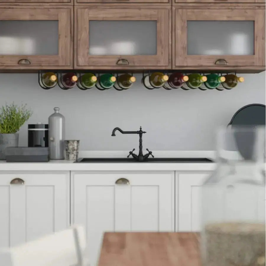 Dijon Wine Rack for Kitchen Organization and Storage, Under Cabinet Organizer for 5 Liquor or Wine Bottles, Metal Black from PriceLows™