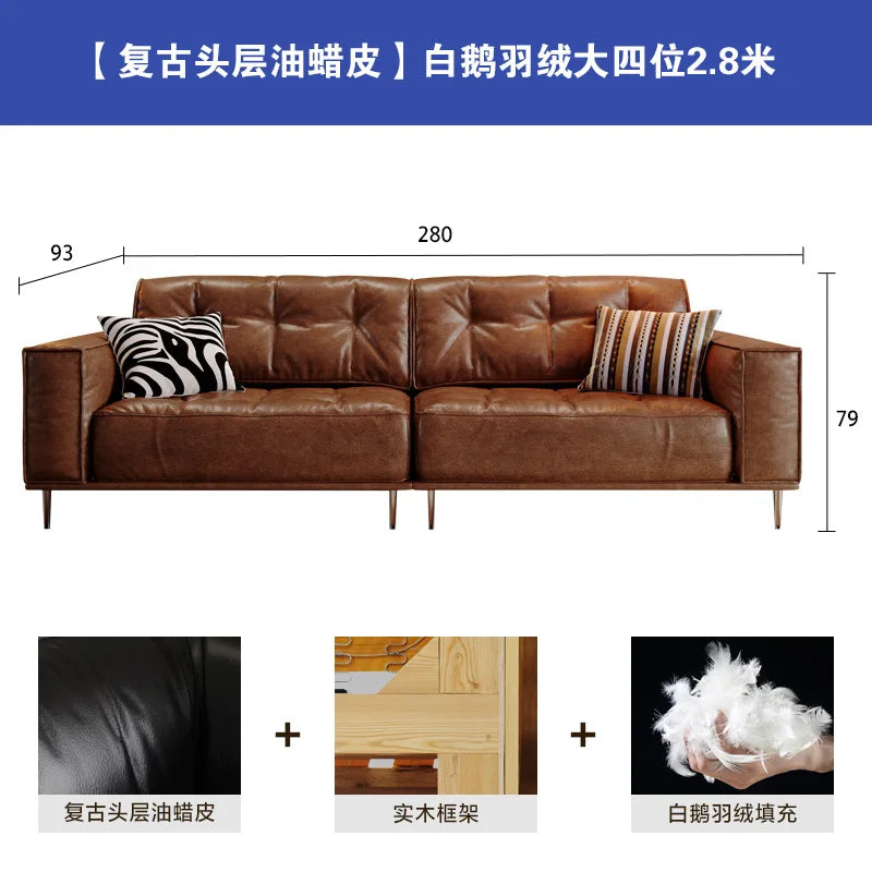 Leather Sofa | Oil Wax Finish | Top Grain Cowhide | Small Living Room