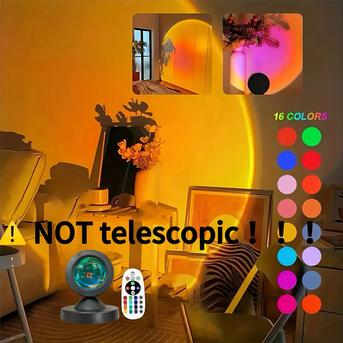 Sunset Projection Night Light | 16 Color Options | USB Remote | Moon Shape