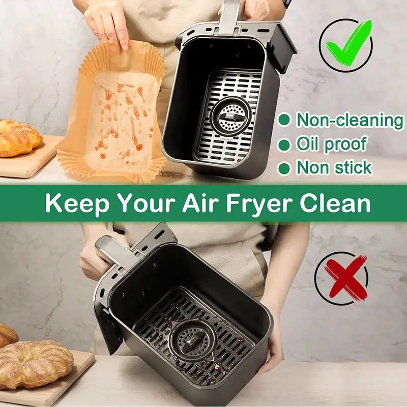 Air Fryer Parchment Paper Liner | 31 cm | Fits 3-9 Qt | Large Rectangle Disposable