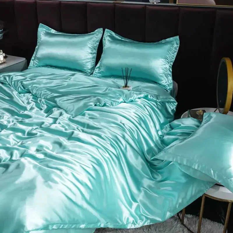 Ice Silk Bedding Set | Satin Duvet Cover | 100Gsm Solid Color | 5Ft To 7Ft Fits