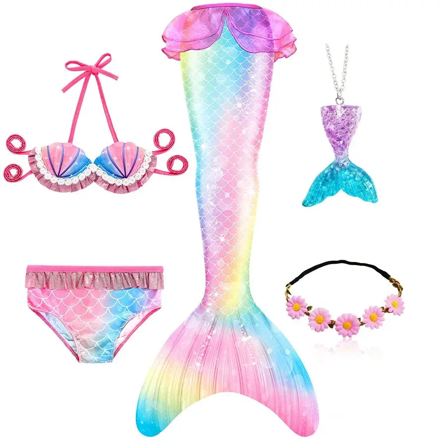 New The Little Mermaid Tails Ariel Memaid Swimsuit Bikini Bathing Suit Halloween Costume Girls Can Add Monofin for Pool Swim from PriceLows™