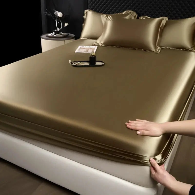 Solid Color Fashion Satin Fitted Sheet Rayon Mattress Cover with Elastic Band Bed Sheet for Bedding 140x200 160x200 from PriceLows™
