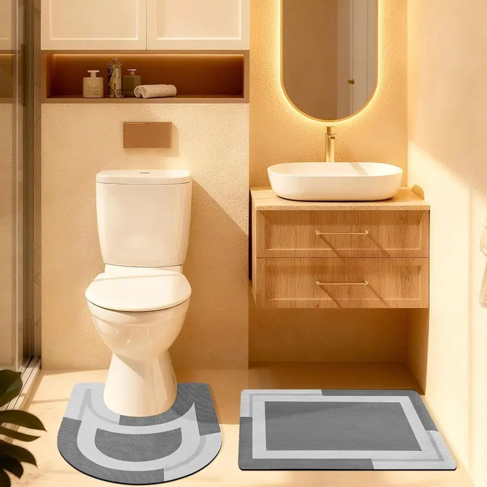 Non Slip Bath Mat, Thin Bathroom Rugs Fit Under Door, Quick Dry, Machine Washable, 3 Piece Set, Grey from PriceLows™