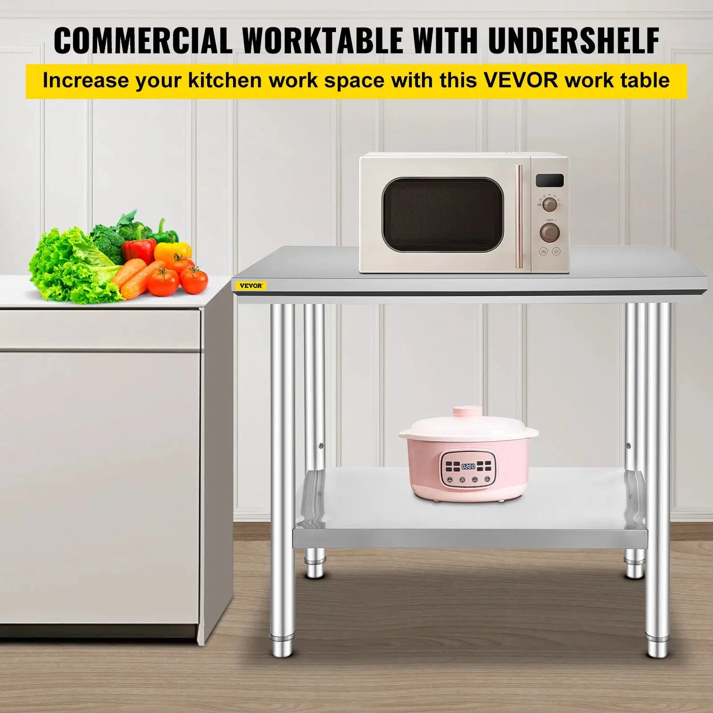 SucceBuy Kitchen Work Bench Commercial Catering Table Worktable with Undershelf Stainless Steel 330LBS 286LBS Restaurant Garage from PriceLows™