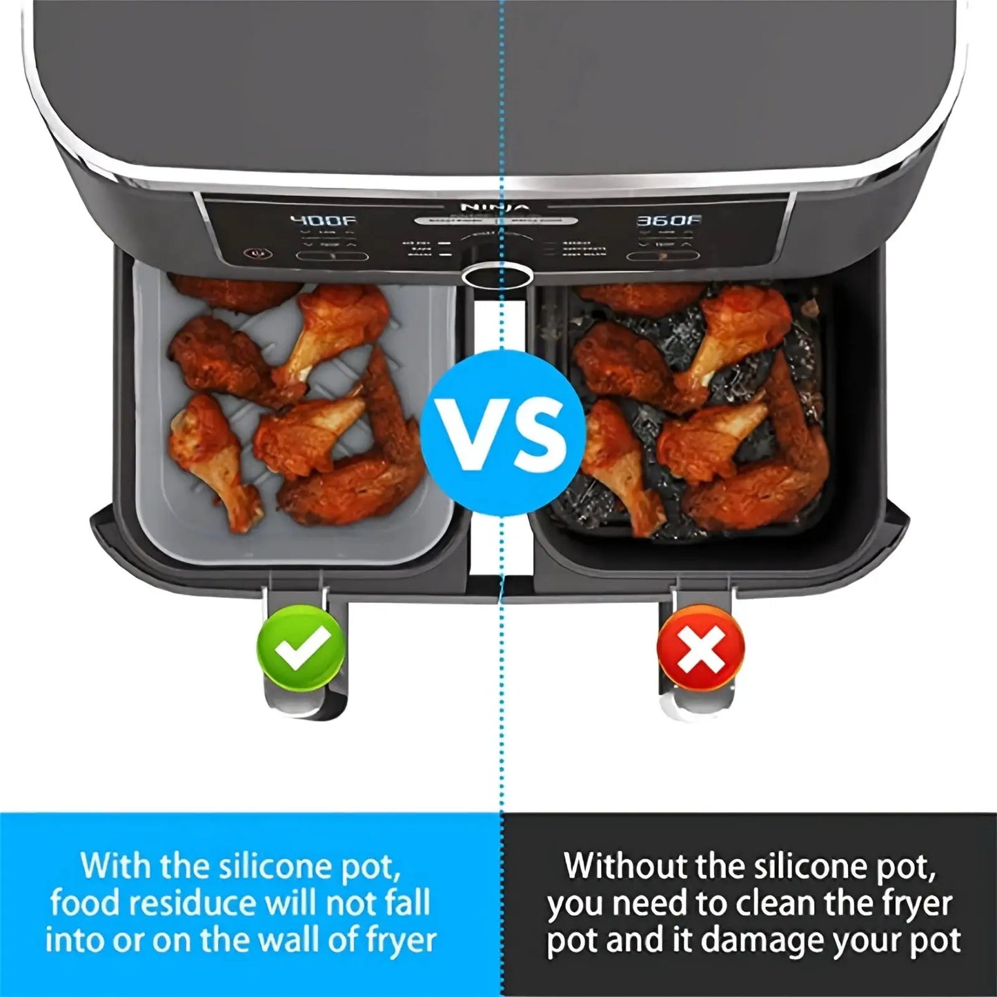 Air Fryer Silicone Tray Liner | Ninja Dual Basket | Reusable | 1 To 2 Pack