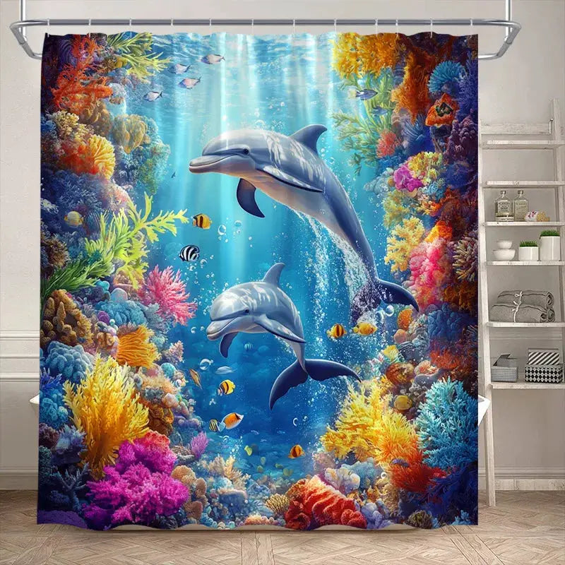 Ocean Animals Sea Turtle Shower Curtains Tropical Fish Coral Underwater Nature Scenery Child Bath Curtain Home Bathroom Decor from PriceLows™
