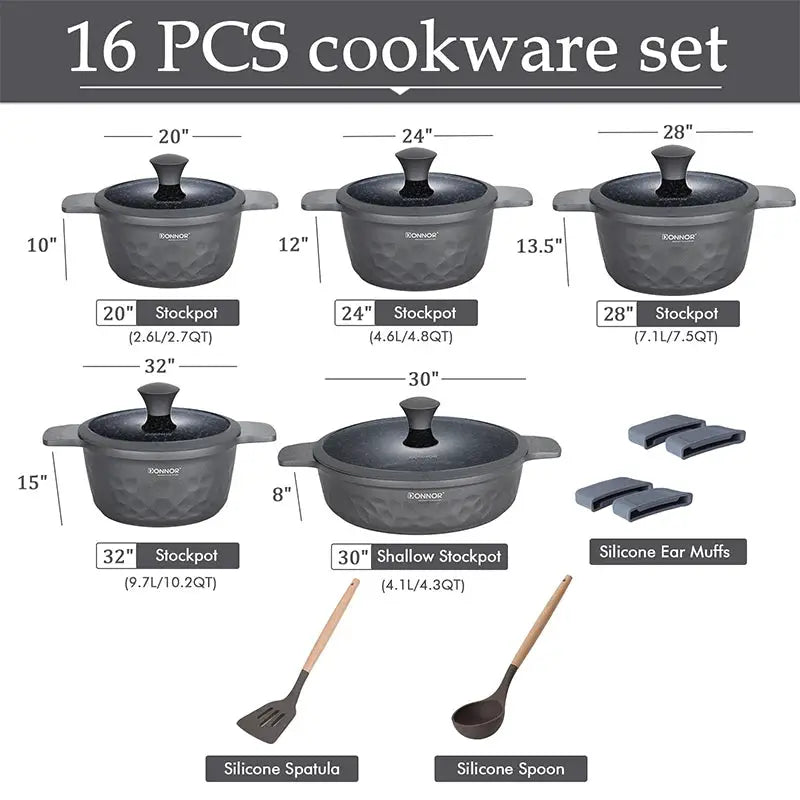 DONNOR 16Pcs Stockpot with Lid Kitchen Induction Cookware Set Multipurpose Stock Pot for Stew Simmering Soup Pot JT450 from PriceLows™