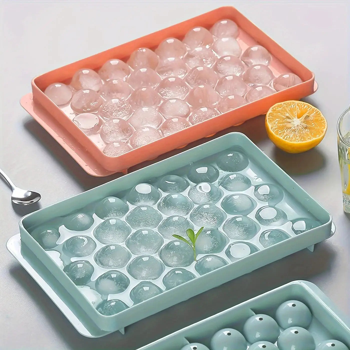 1 Unit Blue Lidded Round Ice Mold, Freezer Ice Ball Former, Freezer Kitchen Gadget Tray For Frozen Beverages from PriceLows™