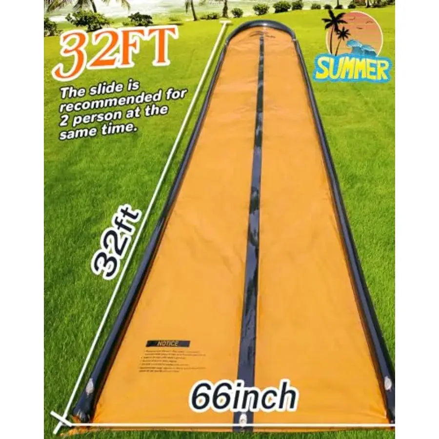Backyard water slide for kids and adults, PVC material, blue and yellow, 32ft extra-long slip-and-slide with pool and 2 inflata from PriceLows™