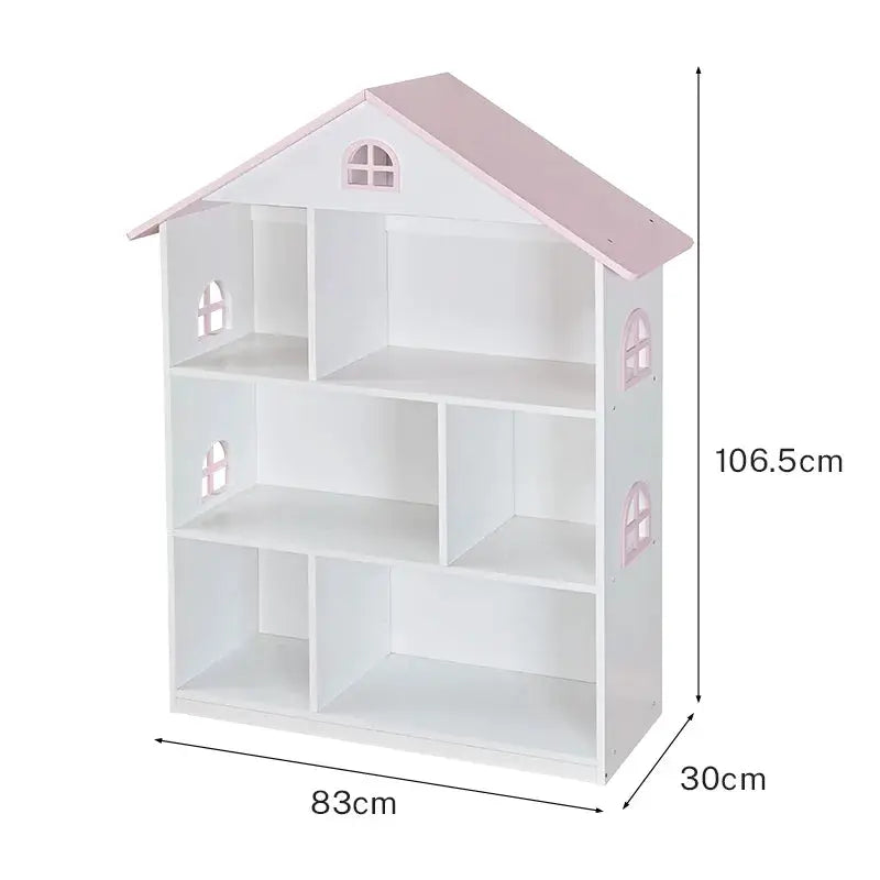 Wooden Dollhouse Bookshelf 3-Tier Doll House Bookcase Kids Books Toys Storage Organizer Shelves for Children's Bedroom Playroom from PriceLows™
