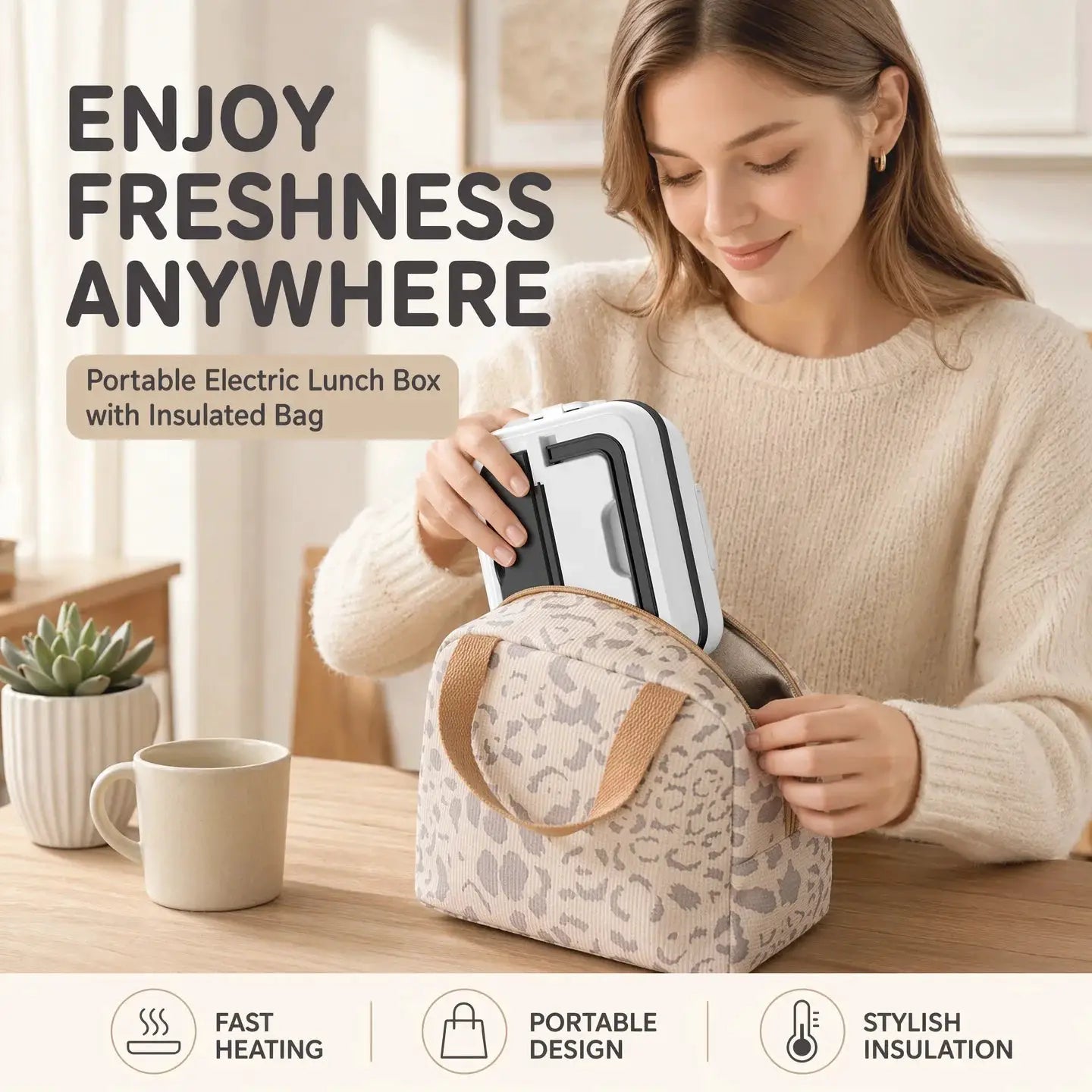 Wireless Heated Lunch Box, 60W Fast Heating 8000mAh Rechargeable Electric Lunch Box, 1L Stainless Steel Portable Food Warmer for Office Work School from PriceLows™