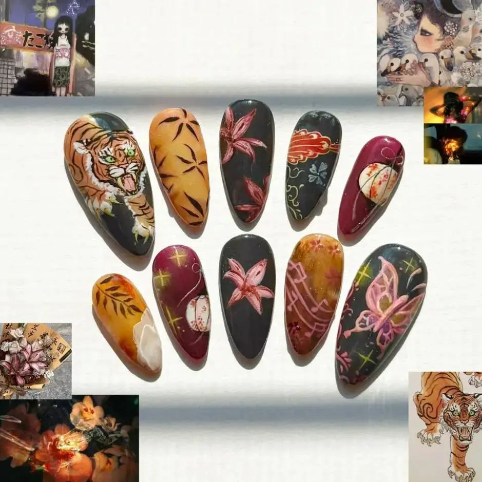 Press On Nails | Wine Red Blush | Flower Print | 24 Piece Set
