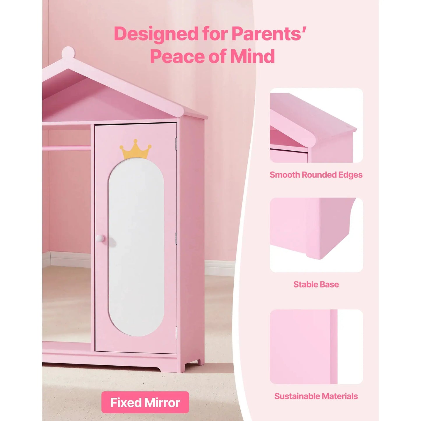 SucceBuy Kids Dress Up Storage with Mirror & Dress Up Closet Kids Armoire Wardrobe Costume Organizer for Girls Toddler Bedroom from PriceLows™
