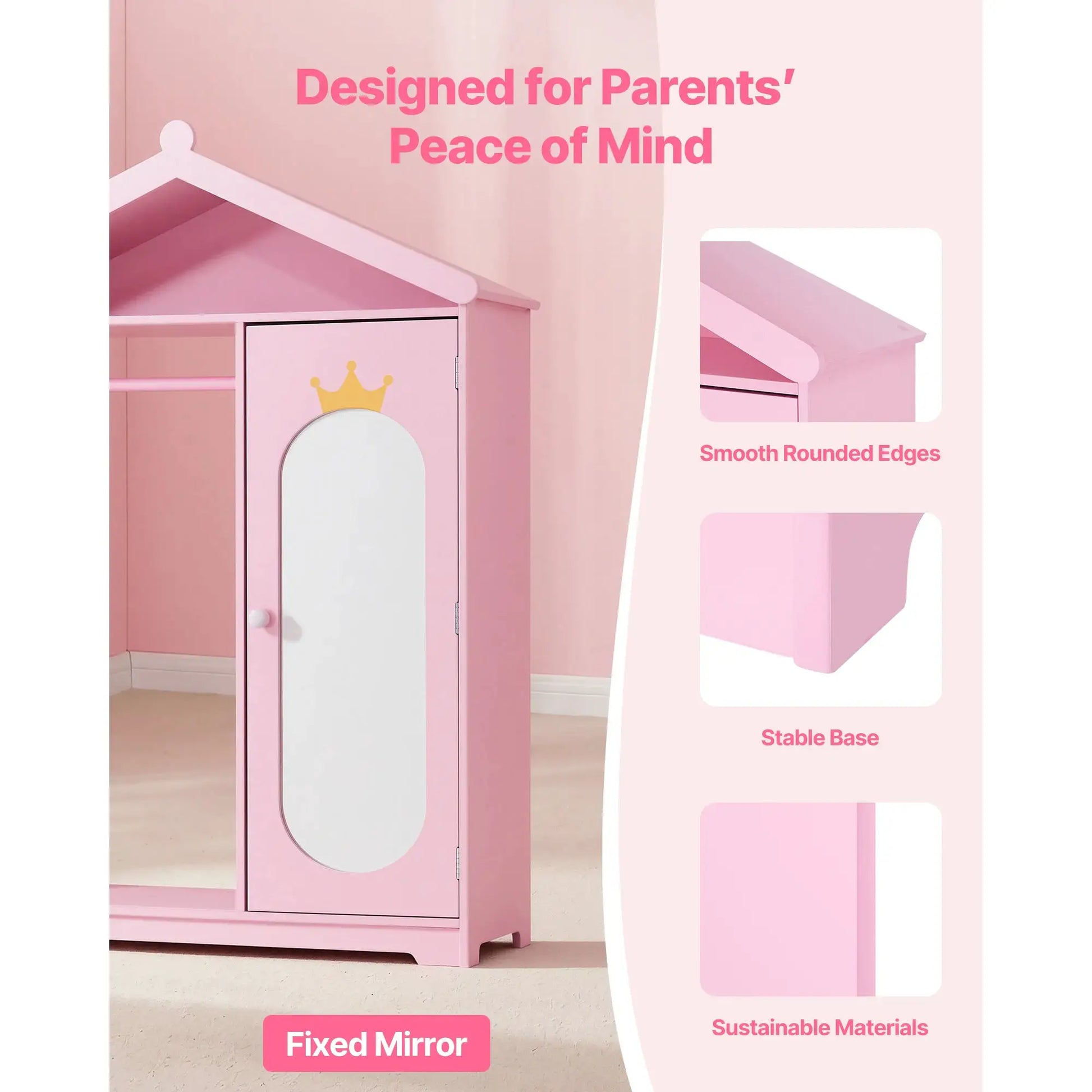 SucceBuy Kids Dress Up Storage with Mirror & Dress Up Closet Kids Armoire Wardrobe Costume Organizer for Girls Toddler Bedroom from PriceLows™