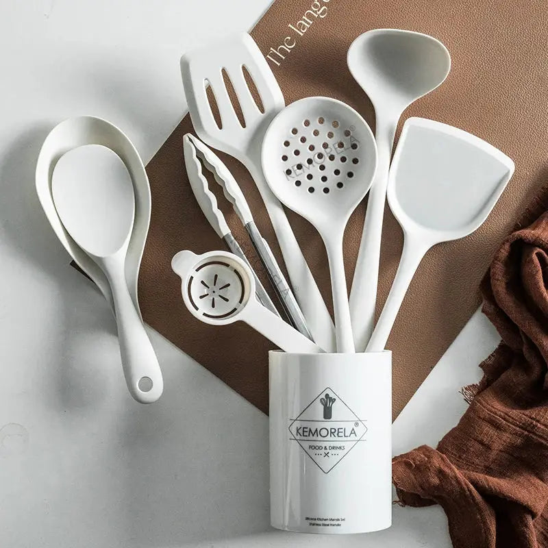 9PCS Silicone Kitchen Utensils Set Non-Stick Cooking For Cookware Silica GelHandle Spatula Egg Grade Kitchen Accessories from PriceLows™