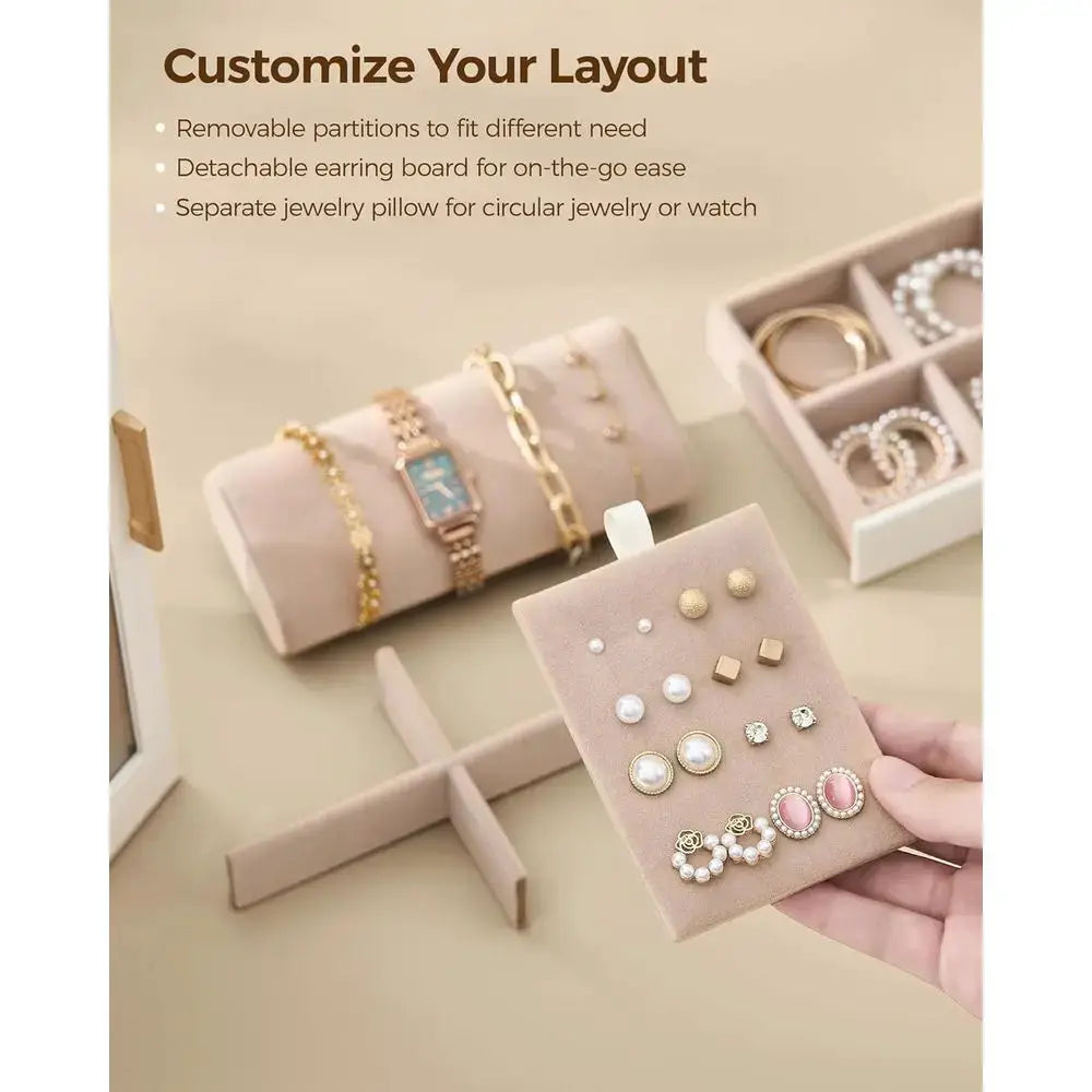 Spacious 7-Drawer Jewelry Box with Glass Lid, White, Dustproof & Moisture-Resistant from PriceLows™