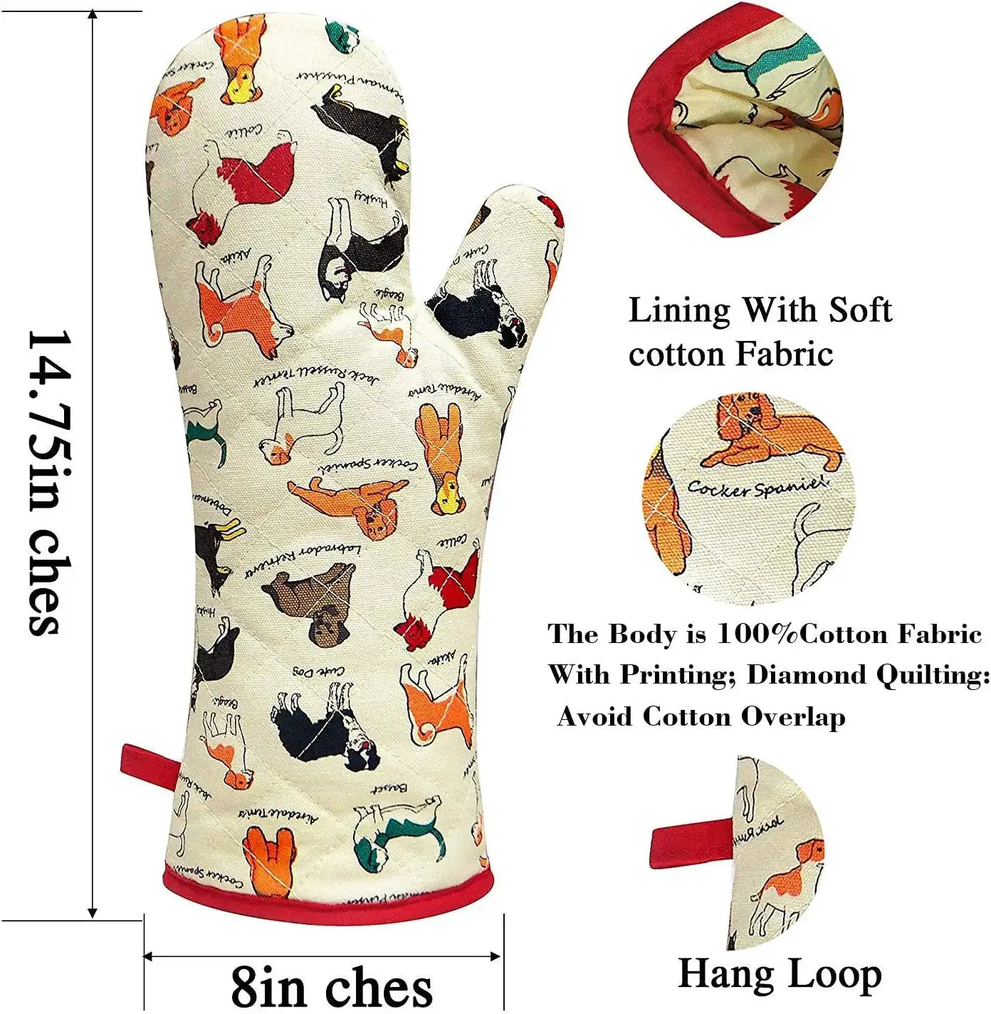 Oven Mitts | Extra Long 8 X 14.75 Inches | Heat Resistant | Dog Design