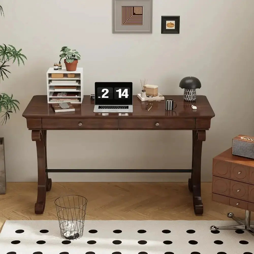 Large Curved Leg Laptop Desk with Storage Drawers, 47.2 Workstation for Home Office or Study, Easy Assembly Vanity Table SSZD003 from PriceLows™