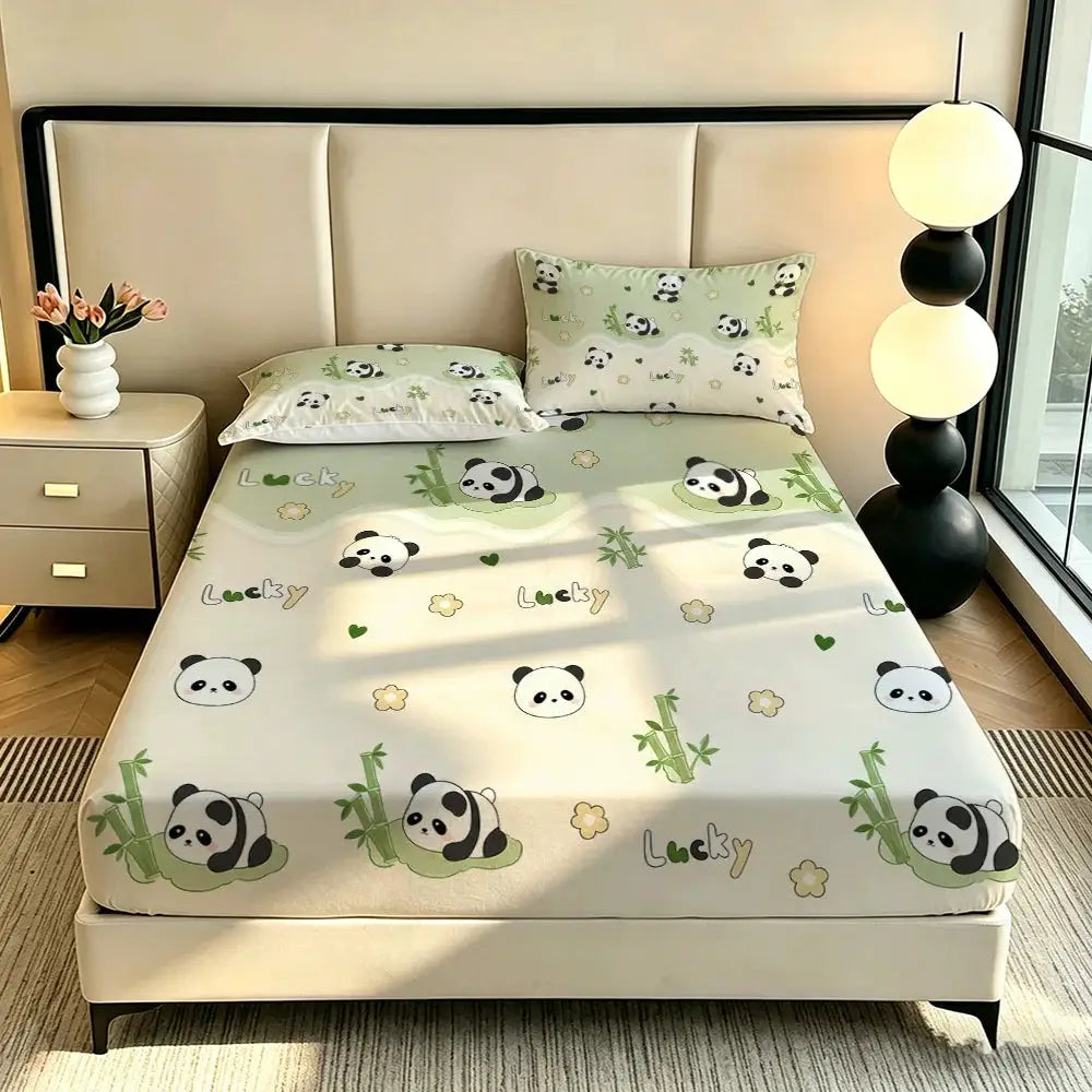 3pcs Cartoon Panda Printed Chipless Bed Sheet Set In Multiple Sizes, Soft Bed Cover, Bedroom Bedding Decoration, Gift Bedding from PriceLows™