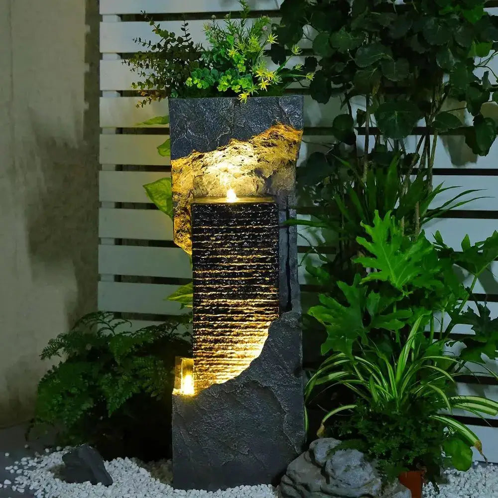 35.4 Modern Outdoor Water Fountain with Lights for Patio, Garden, and Home Décor from PriceLows™