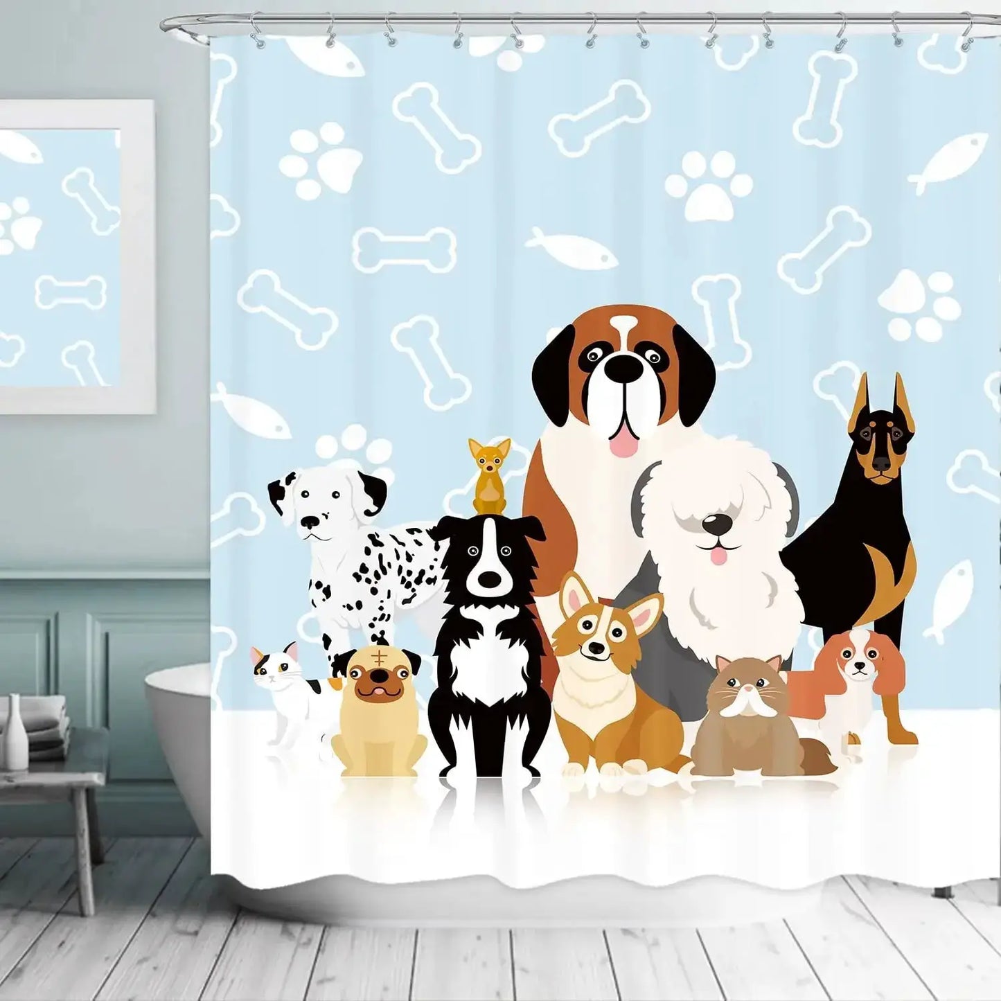 Funny Kids Shower Curtains For Bathroom Decor Corgi Cute Dog Riding Shark Nautical Ocean Boys Animal Hilarious Fabric Polyester from PriceLows™