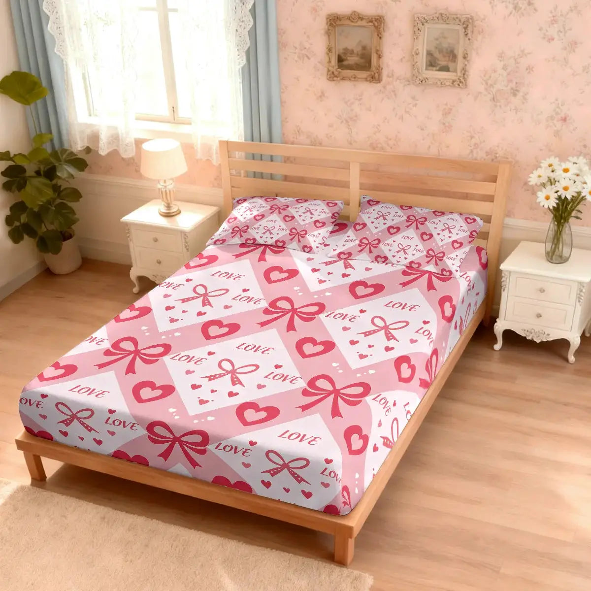 3pcs Cartoon Heart Printed Coreless Bed Sheet Set, Multi Size Soft Bed Cover, Bedroom Bedding Decoration from PriceLows™