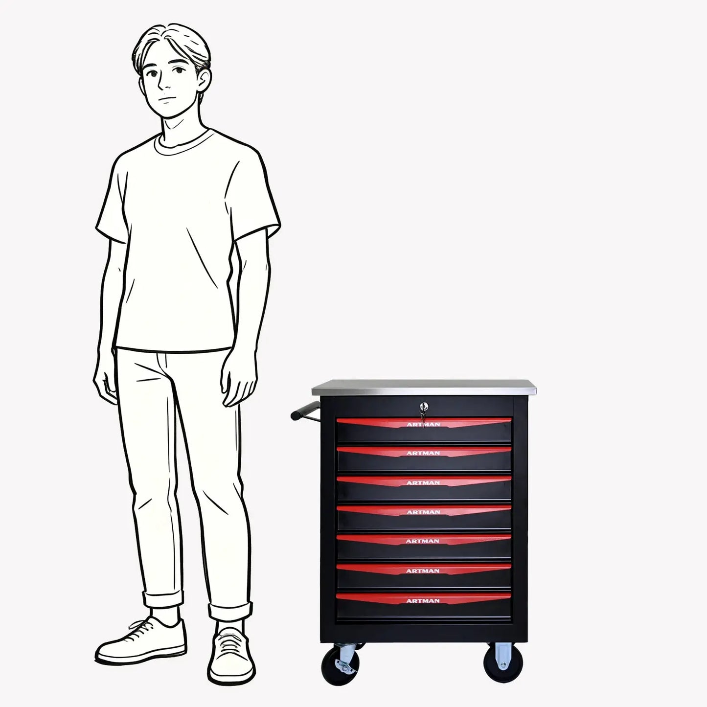 7 drawer wheeled toolbox trolley, tool cabinet, tool storage cabinet with lock and key, suitable for workshops, garages,blue from PriceLows™