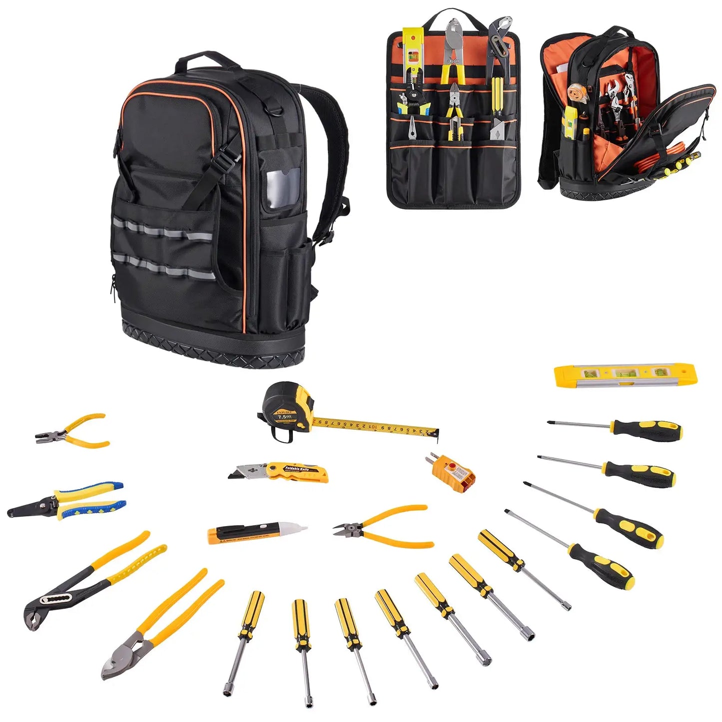 SucceBuy 65 Pockets Tool Backpack with Tools & Molded Base Electrician Repairman HVAC Techs Tools Storage Organizer Work Bags from PriceLows™