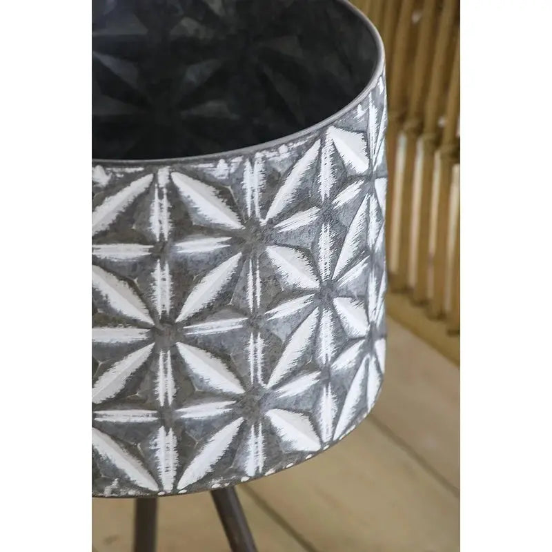 Set of 2 Round Galvanized Metal Planters Stand, Farmhouse Style from PriceLows™