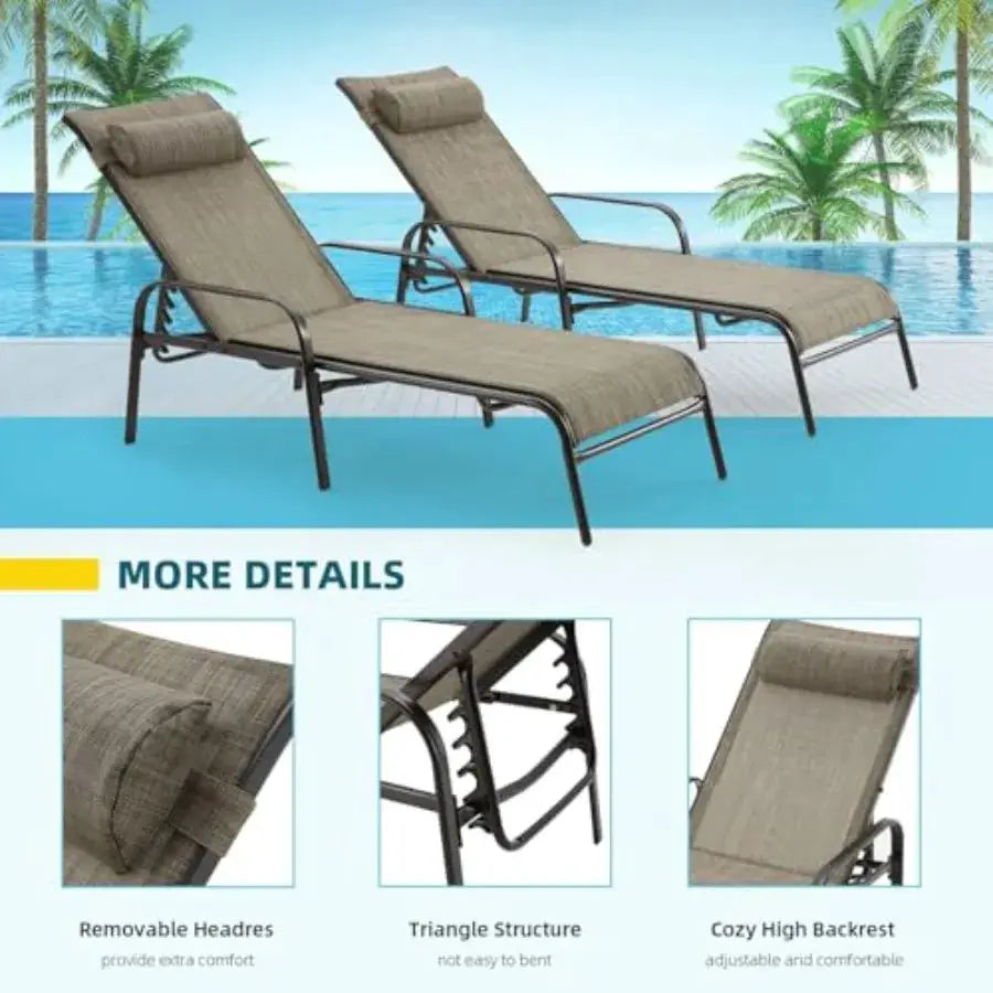 Patio Lounge Chairs Set of 2, All-Weather Waterproof Upgraded Outdoor Pool Chaise Lounge Chairs with Adjustable Backrest for Be from PriceLows™
