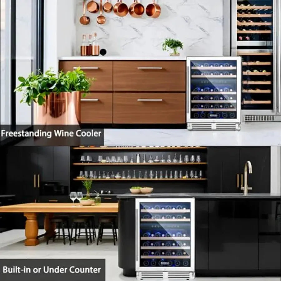 24 Inch Wine Cooler for Home/Kitchen/Office/Bar: 46-Bottle Dual Zone Fridge, Stainless Steel, Black, Built-in Compressor with A from PriceLows™