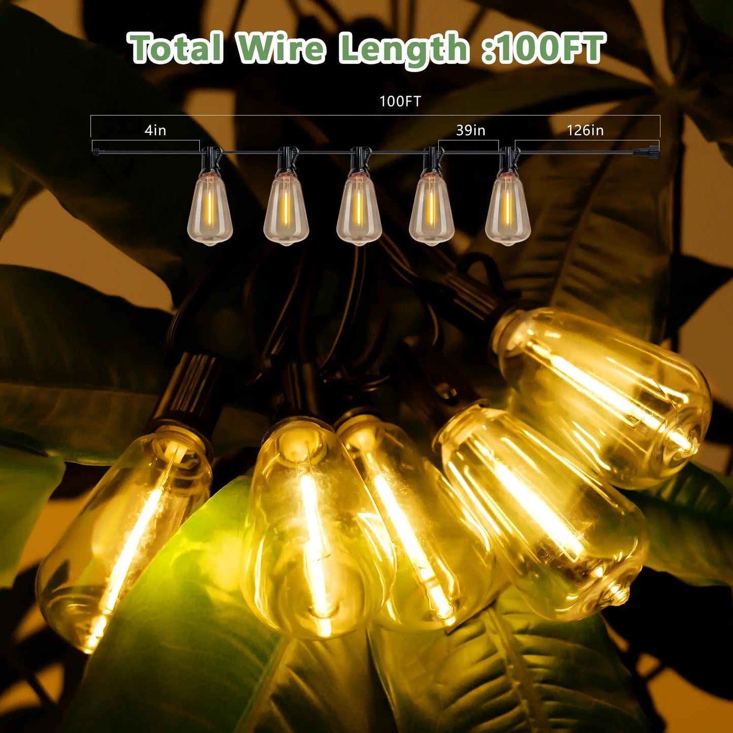 100FT Solar Outdoor String Lights IP65 Waterproof Patio Lights, Shatterproof E12 Replaceable Bulbs, Remote Dimmable Timing from PriceLows™