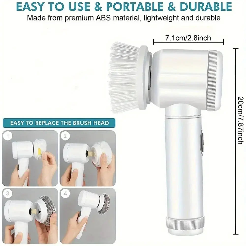 Power Scrubber | 5 Replaceable Brush Heads | Electric Spin Scrubber | Bathroom