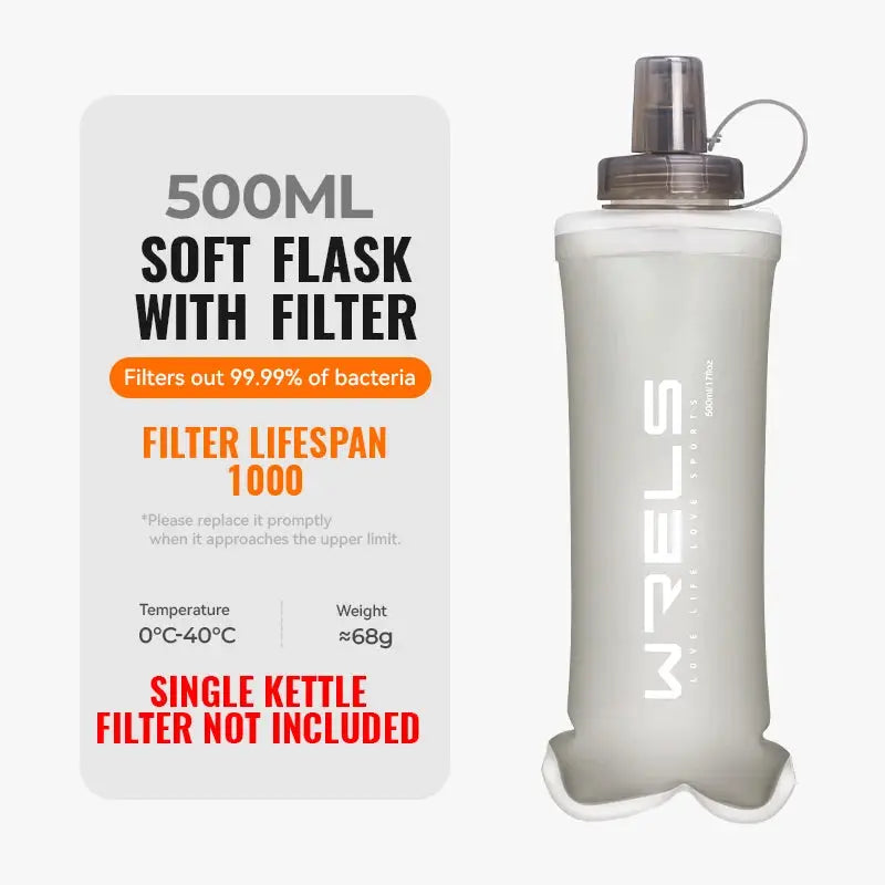 WRELS Water Filter Bottle Collapsible Soft Water Bottle With Filter Squeeze Dual Filtered Water Bottle Outdoor from PriceLows™