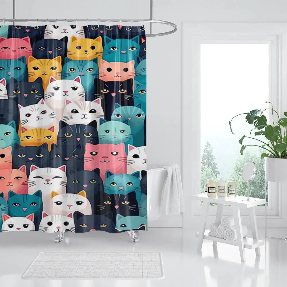 unframed Cat Printed Shower Curtain Color Cartoon Lovely Animal Bear Polyester Fabric Hanging Curtains Bathroom Bathtub Decor wi from PriceLows™