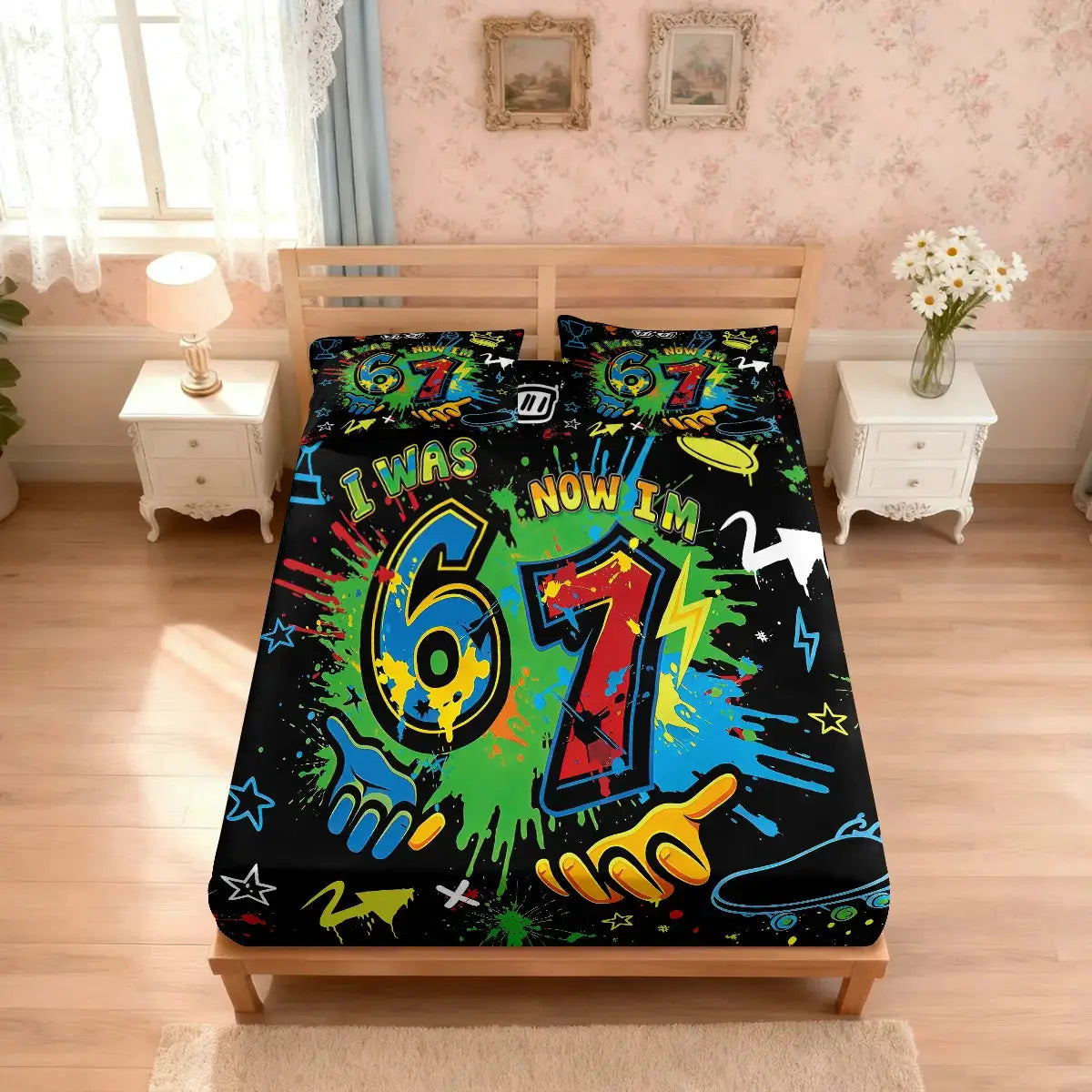3pcs 67 Game Controller Graffiti Style Print Coreless Bed Sheet Set Multi Size Bed Cover Bedding Decoration Machine Washable from PriceLows™