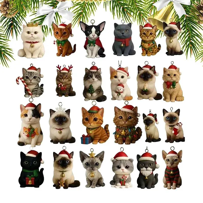 Cat Advent Calendar | 24 Day Countdown | 2D Acrylic | Kitten Tree Decor