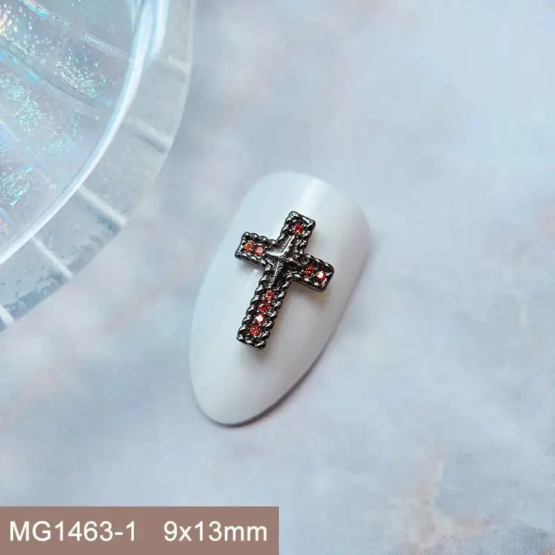 10pcs/lot Luxury Halloween Black Cross Heart Zircon Metal Nails Jewelry Decorations Nail Art Accessories Charms Parts Supplies from PriceLows™